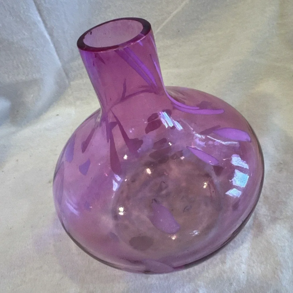 Glass Pink Splatter Onion Shaped Vase Mid Century Modern Hand Blown Art 6